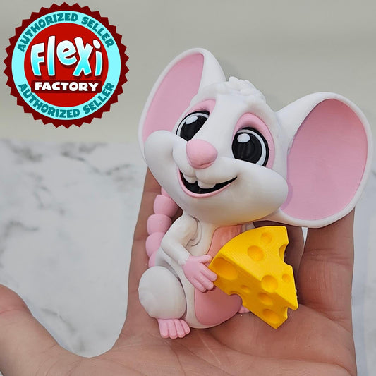 Cute 3D Printed Articulated Mouse with Cheese – Fidget Toy – Posable Mouse Figurine – Gift for Kids or Collectors – Flexi Factory Design