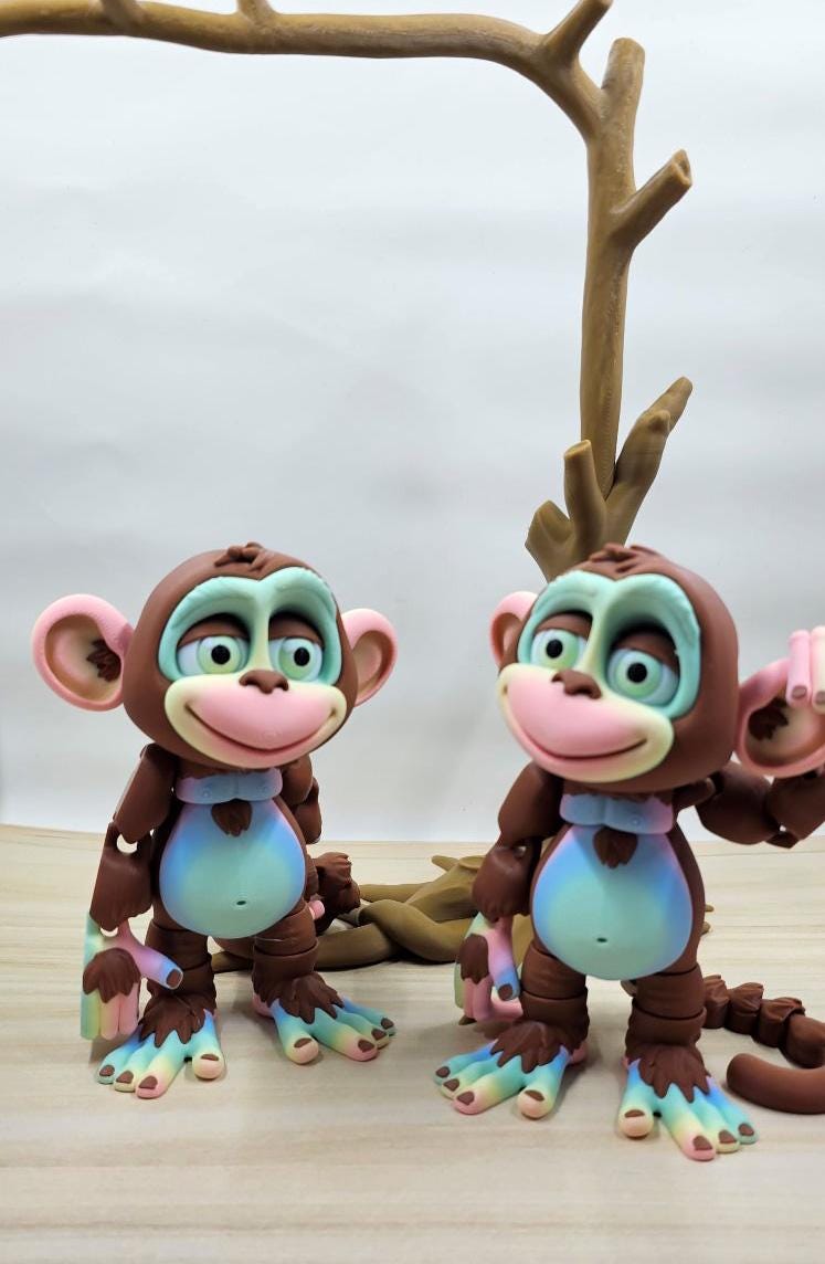 Cute Articulated Flexi Monkey Sensory Toy 3D printed Flexi Factory Design