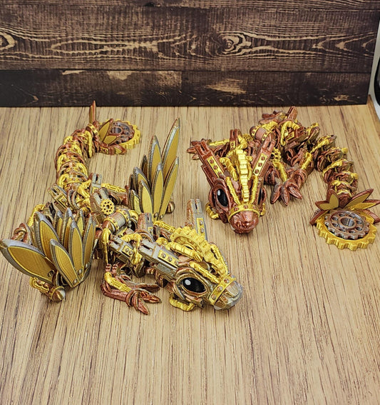 Baby Steampunk Dragon | Articulated 3D Printed Dragon with Spinning Cog on tail | Winged or Wingless | Cinderwing3D