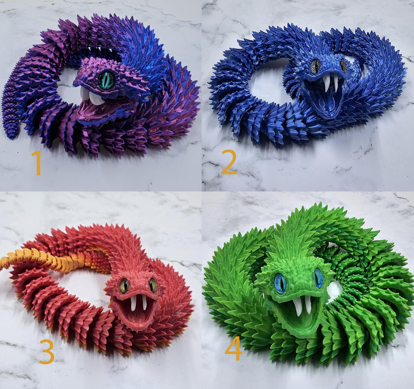 Articulating Bush Viper Snake - 3D Printed with Glass Eyes | Unique Raki-Box Design |