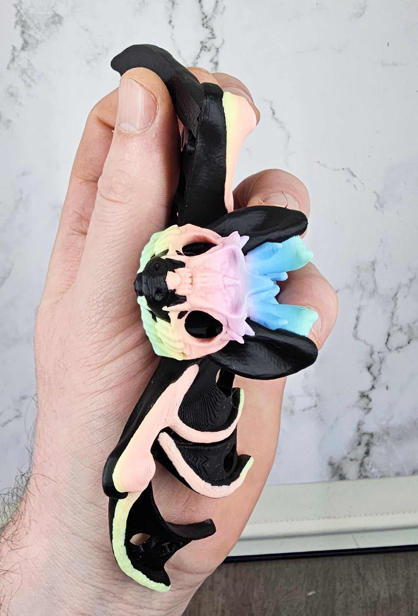 Articulated Hollow Bat – 3D Printed Cinderwing3D Design | Flexi Bat Toy in Black & Pastel Rainbow | Cute Spooky Desk Decor