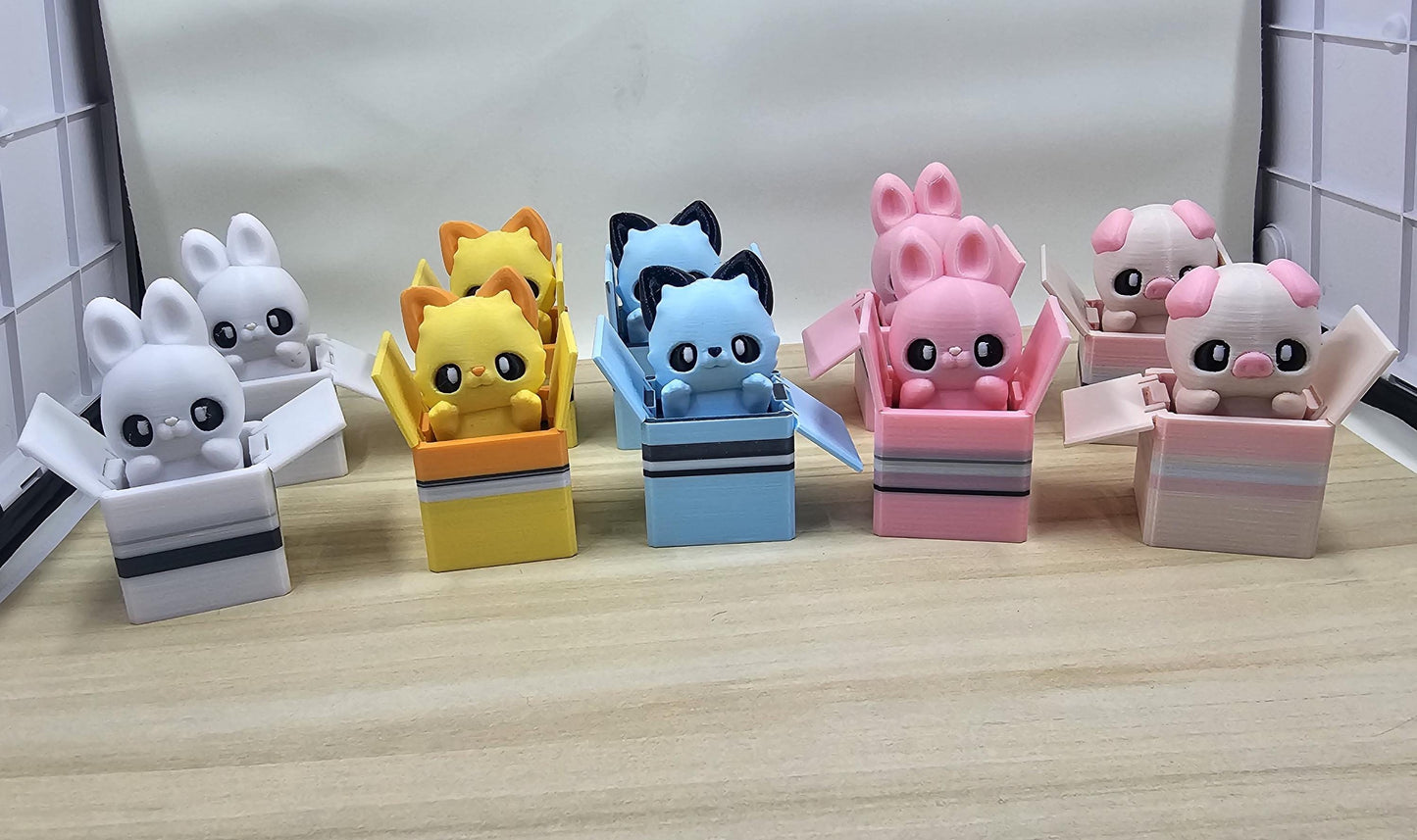 Animals in Boxes Fidget Clicker - Cat, Pig, and Rabbit Stress Relief Great Noise!! Layers in Green Design
