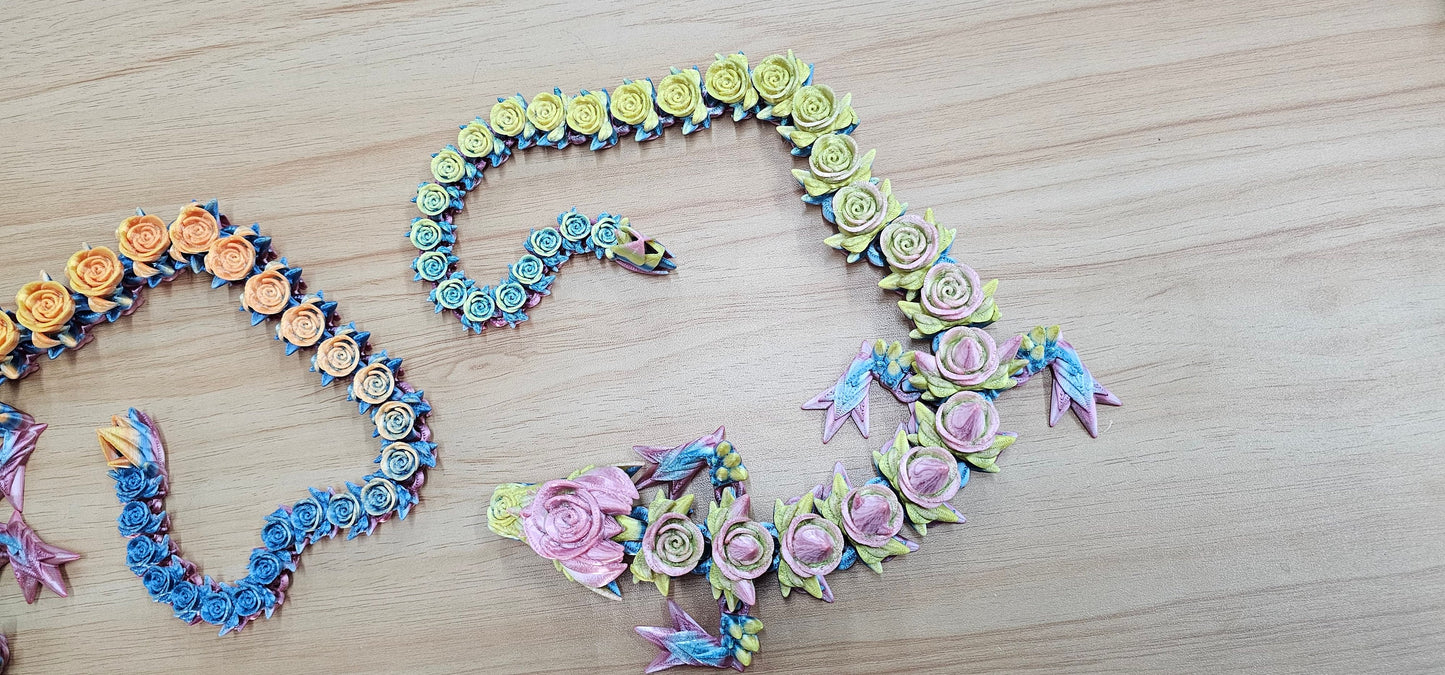 3D Printed Rose Articulated Dragon – Flexi Fidget Toy by Cinderwing3D