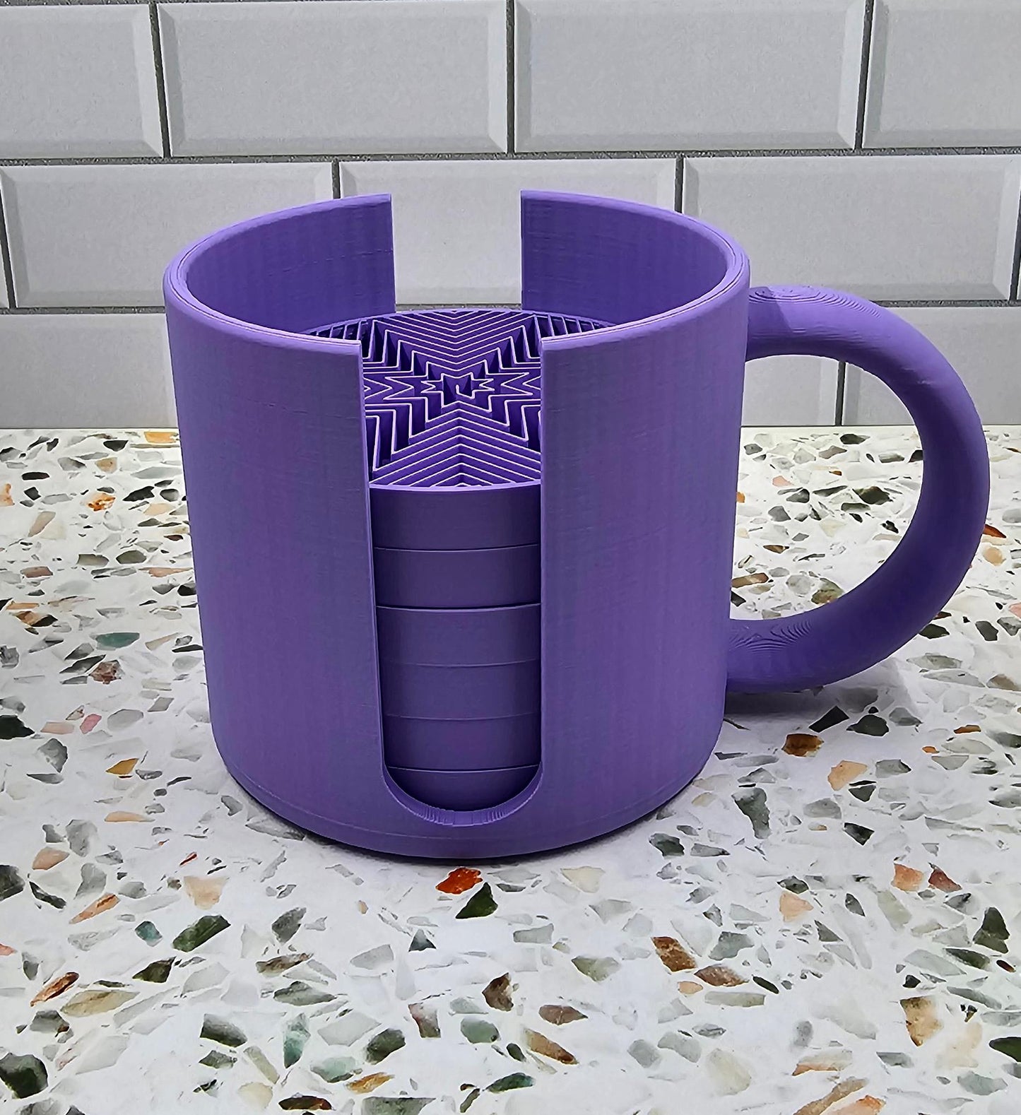 6 Coasters and Mug Shaped Holder Set | 3D Printed Design | Functional and Stylish Coffee Lover Gift