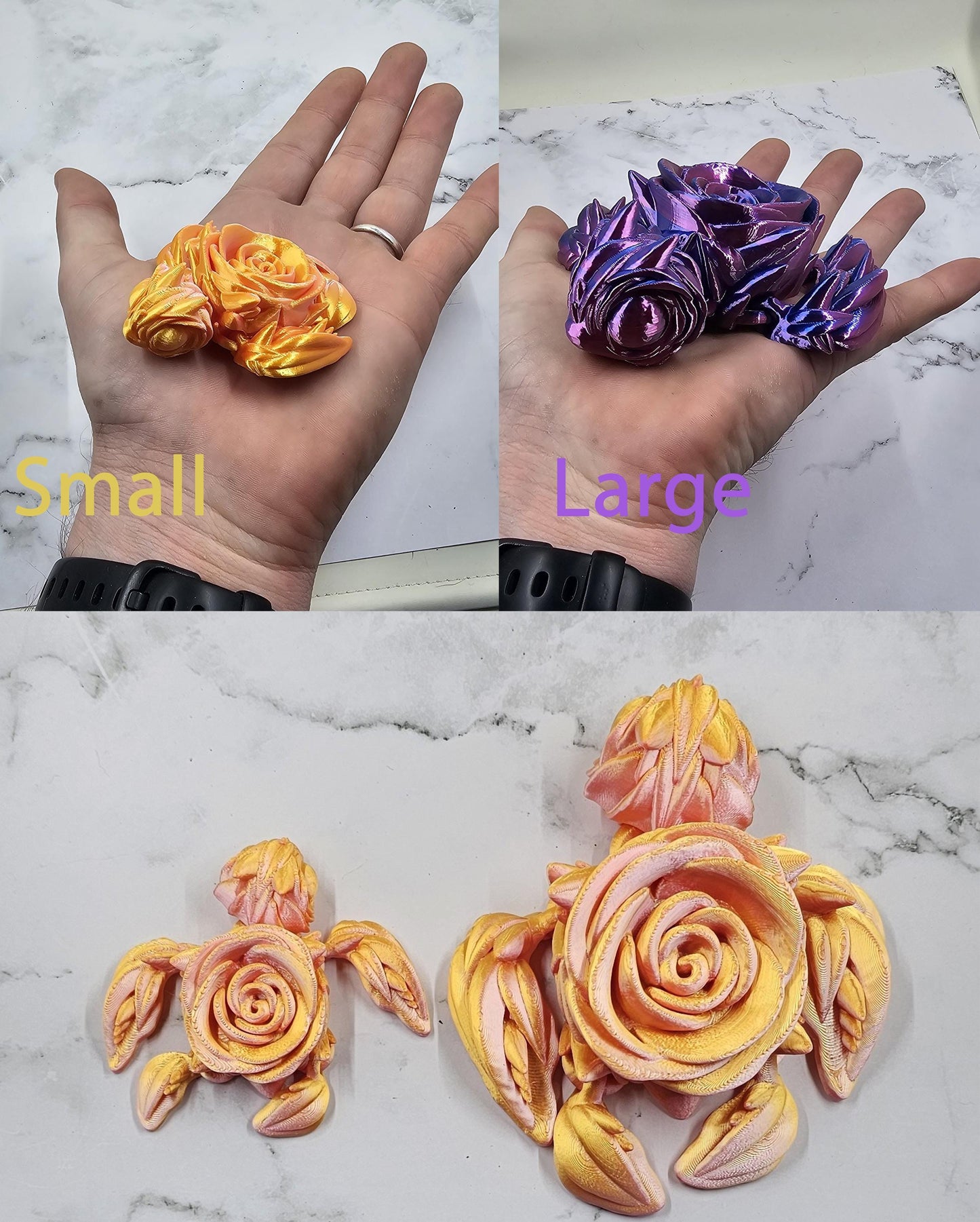 Articulating Rose Turtle – 3D Printed Fidget Toy | Cinderwing3D Design | Unique Gift in Multiple Colors