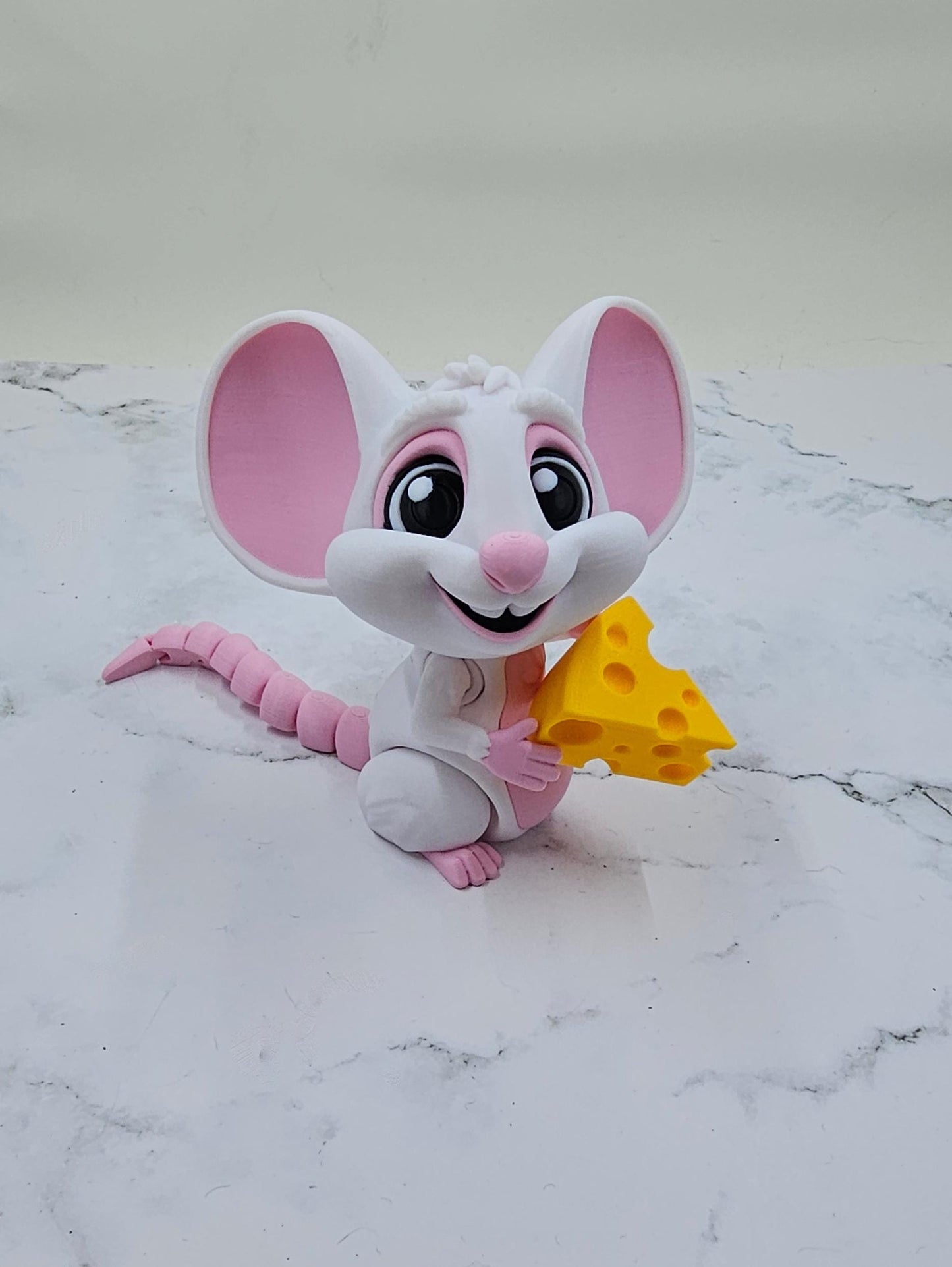 Cute 3D Printed Articulated Mouse with Cheese โ Fidget Toy โ Posable Mouse Figurine โ Gift for Kids or Collectors โ Flexi Factory Design
