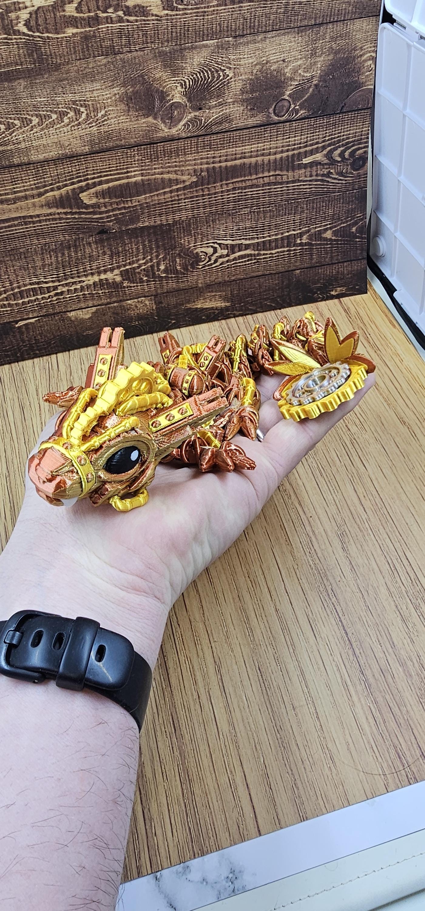 Articulated Steampunk Dragon: Cinderwing3D Tri-Color Filament, Spinning Cog