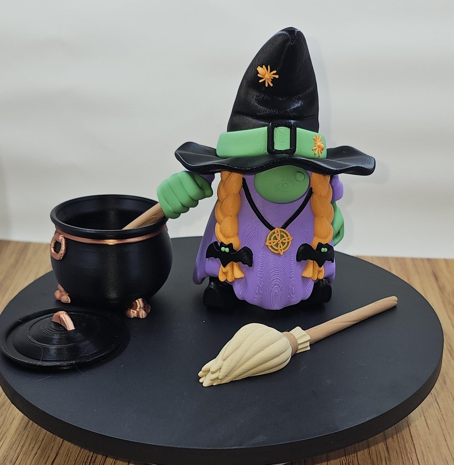 Articulated Witch Gnome β 3D Printed Halloween Decor | Flexi Factory Design with Broom, Cauldron & Spoon | Spooky Gift