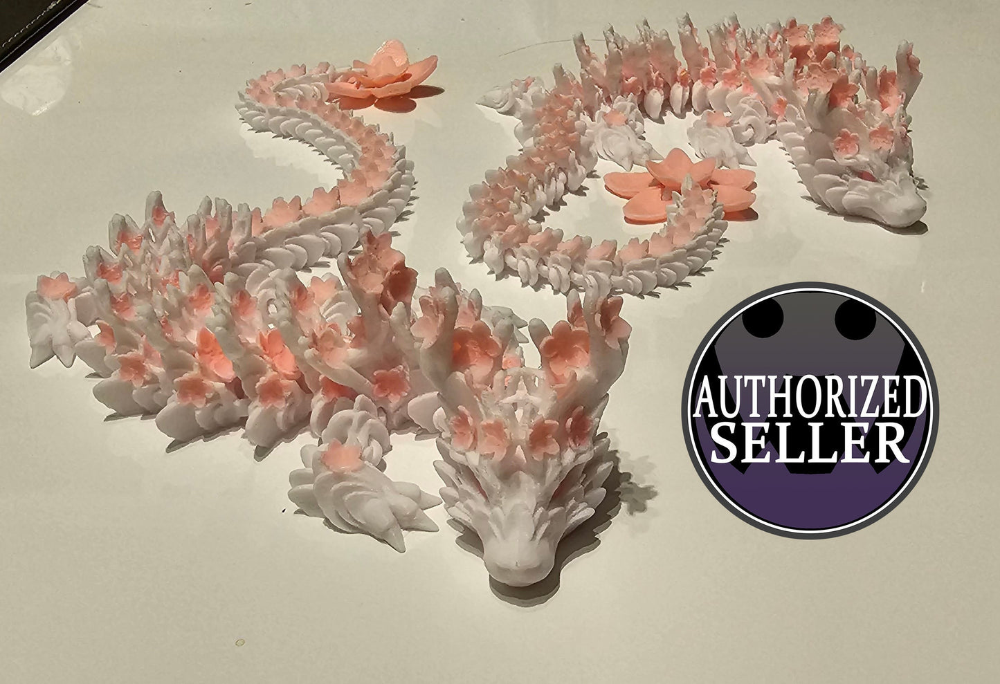 Cherry Blossom Articulated Dragon – 3D Printed Flexi Dragon Figurine – Cinderwing Design | Custom Colours