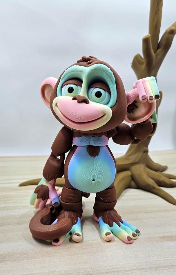 Cute Articulated Flexi Monkey Sensory Toy 3D printed Flexi Factory Design