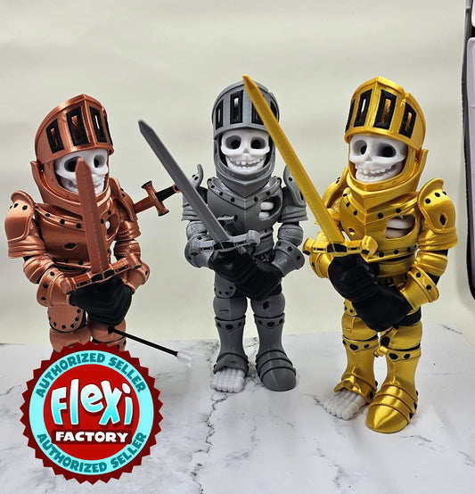 Articulated Skeleton Knight – 3D Printed Flexi Collectible Figure with Sword, Dagger & Arrow | Poseable Figure in Gold, Silver or Bronze