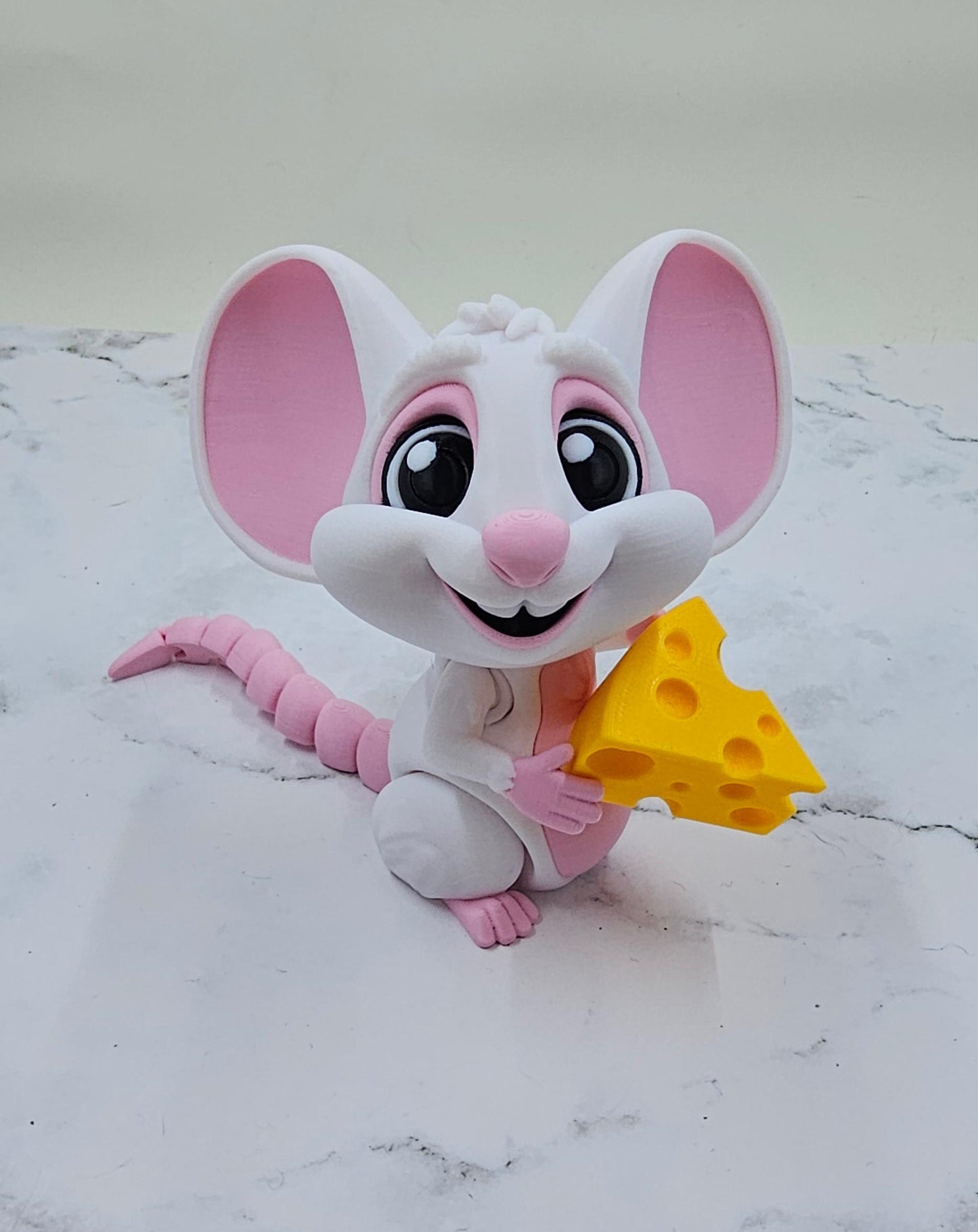 Cute 3D Printed Articulated Mouse with Cheese โ Fidget Toy โ Posable Mouse Figurine โ Gift for Kids or Collectors โ Flexi Factory Design