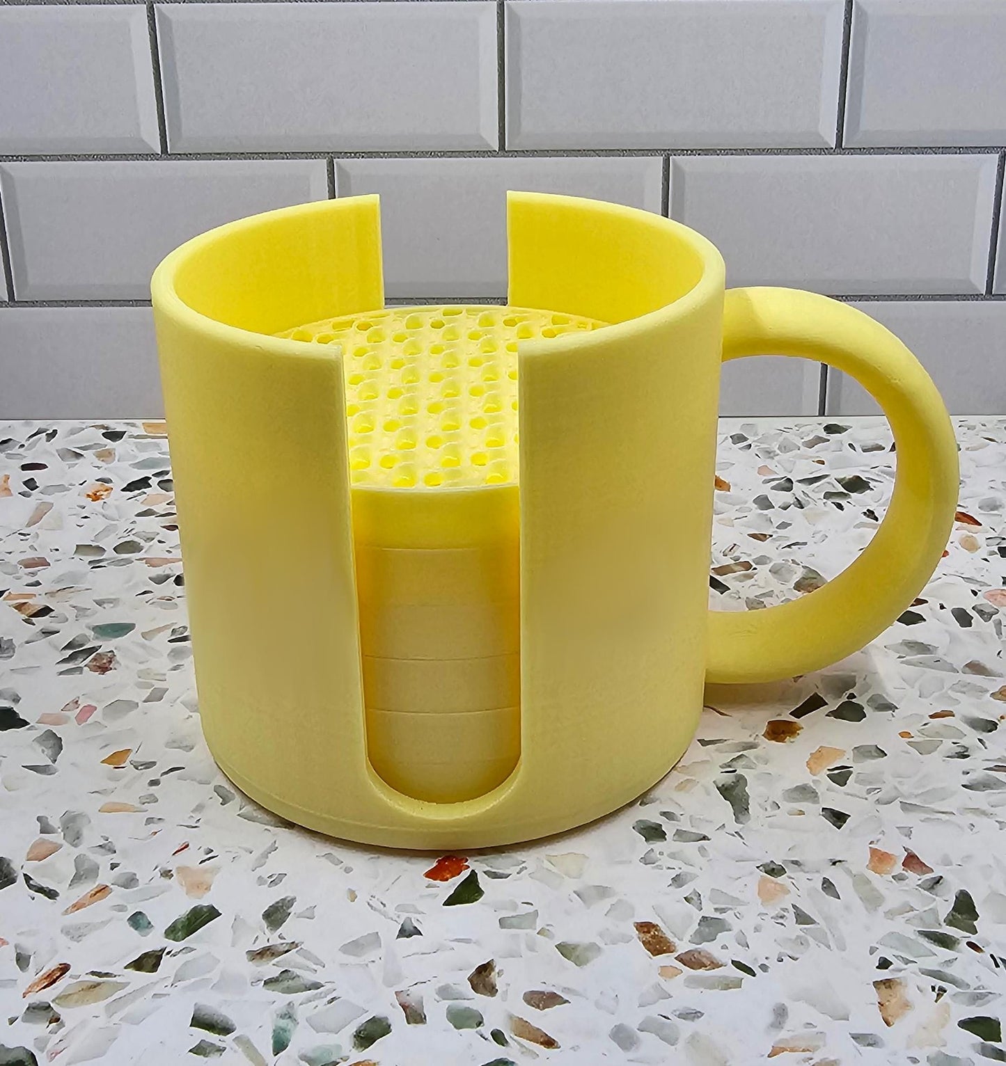 6 Coasters and Mug Shaped Holder Set | 3D Printed Design | Functional and Stylish Coffee Lover Gift
