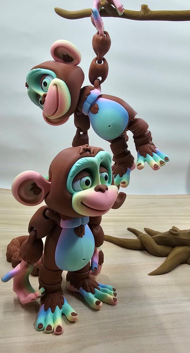 Cute Articulated Flexi Monkey Sensory Toy 3D printed Flexi Factory Design