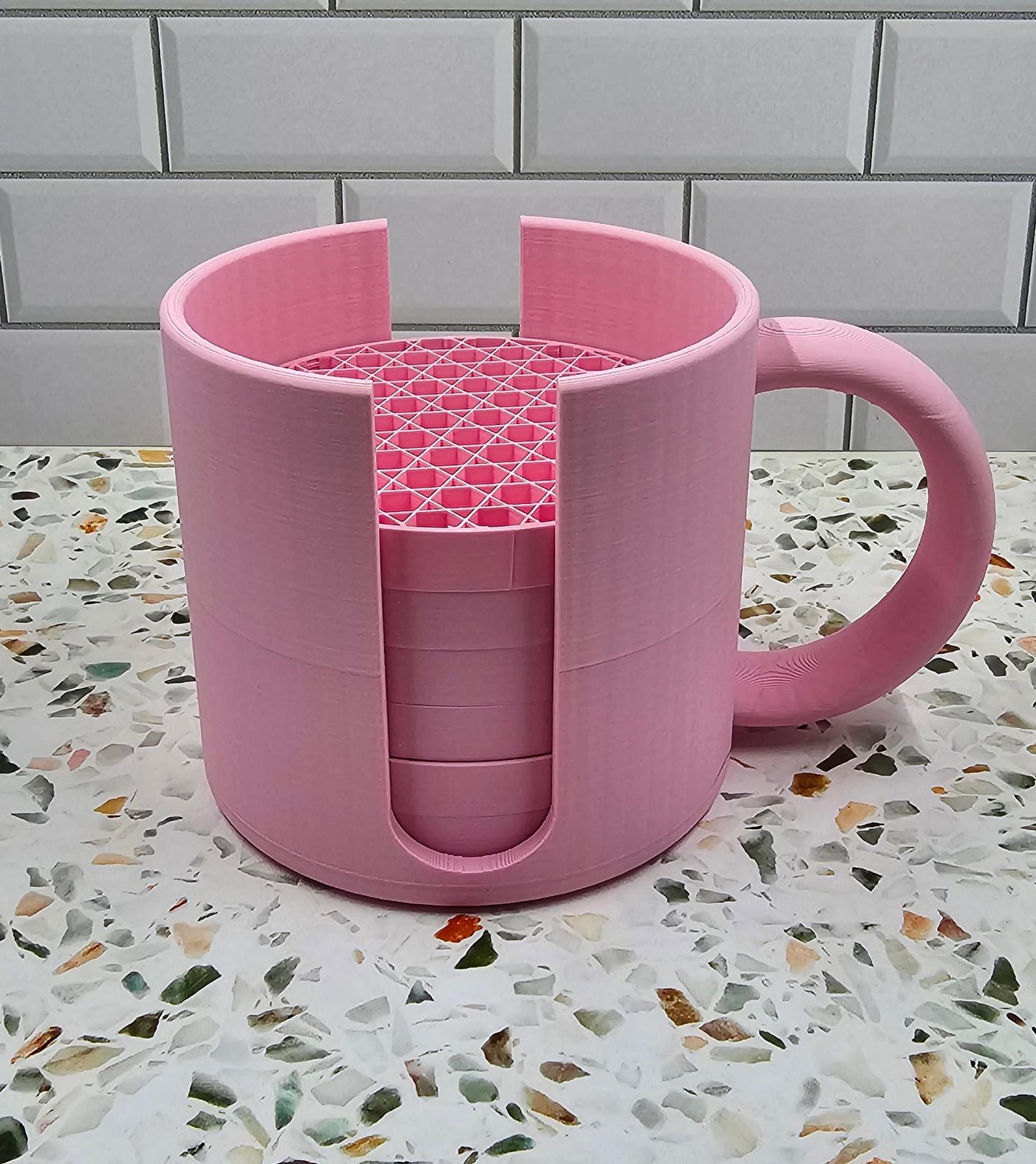 6 Coasters and Mug Shaped Holder Set | 3D Printed Design | Functional and Stylish Coffee Lover Gift