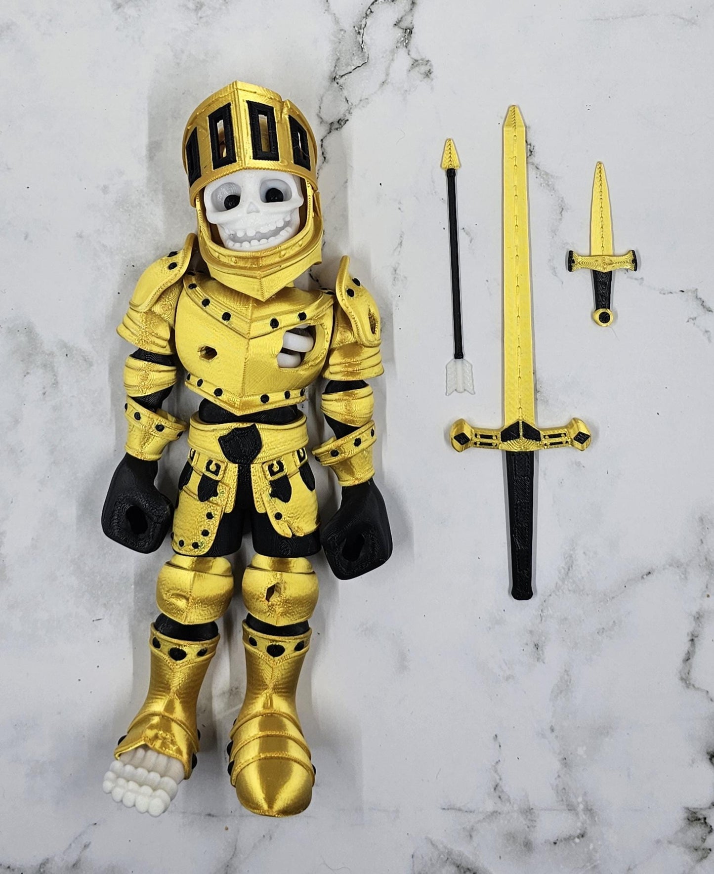 Articulated Skeleton Knight – 3D Printed Flexi Collectible Figure with Sword, Dagger & Arrow | Poseable Figure in Gold, Silver or Bronze