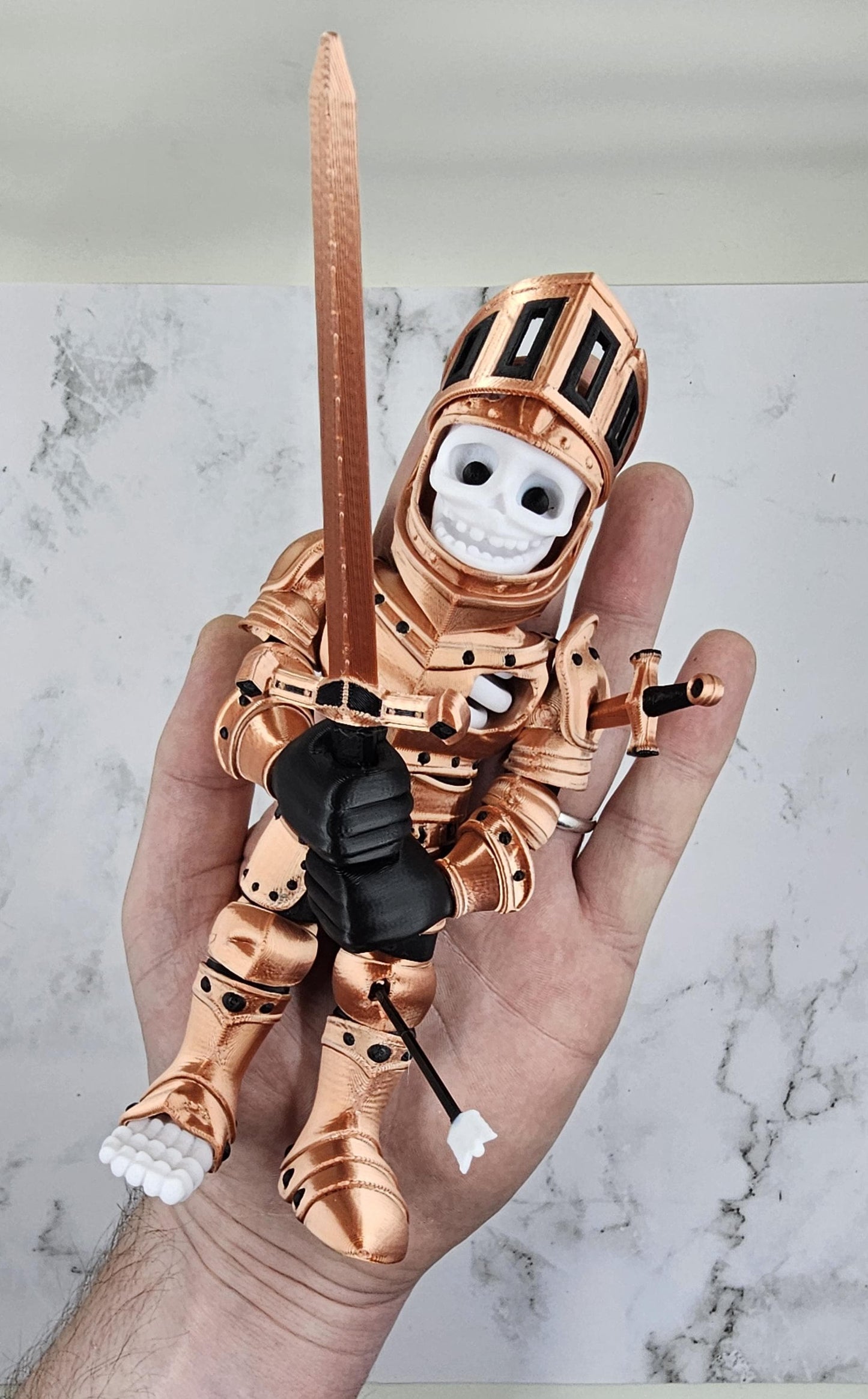Articulated Skeleton Knight – 3D Printed Flexi Collectible Figure with Sword, Dagger & Arrow | Poseable Figure in Gold, Silver or Bronze