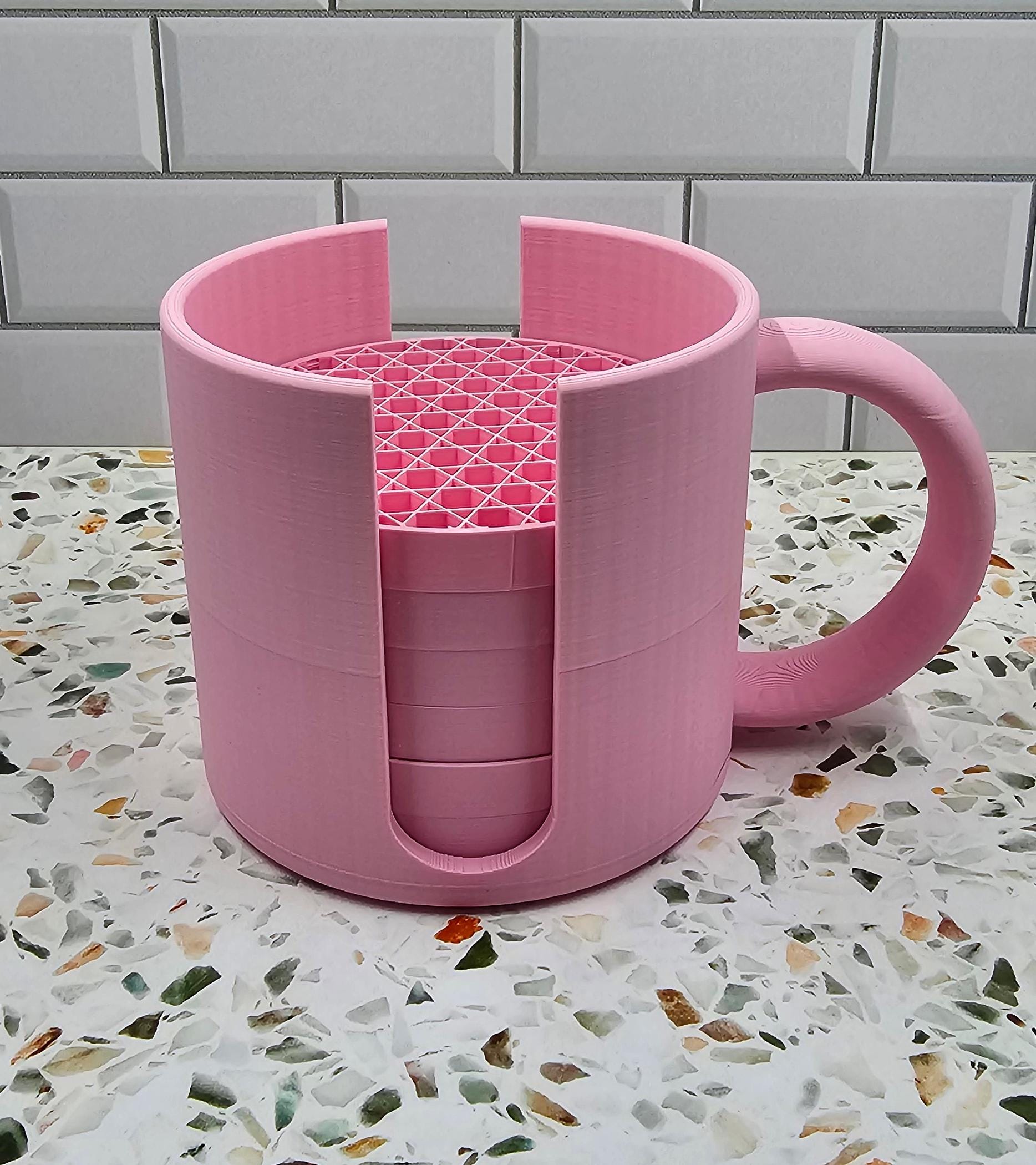 3D Printed Coaster Set with Mug-Shaped Holder: Coffee Lover Gift