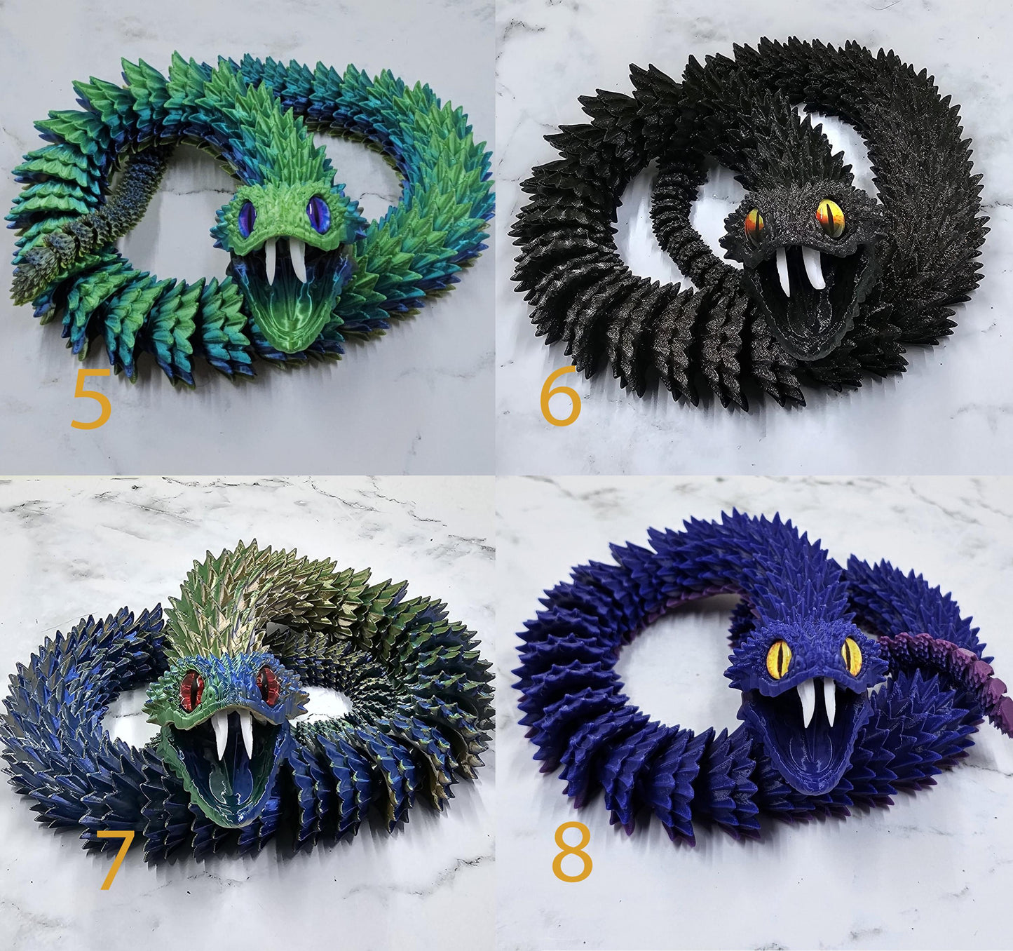 Articulating Bush Viper Snake - 3D Printed with Glass Eyes | Unique Raki-Box Design |