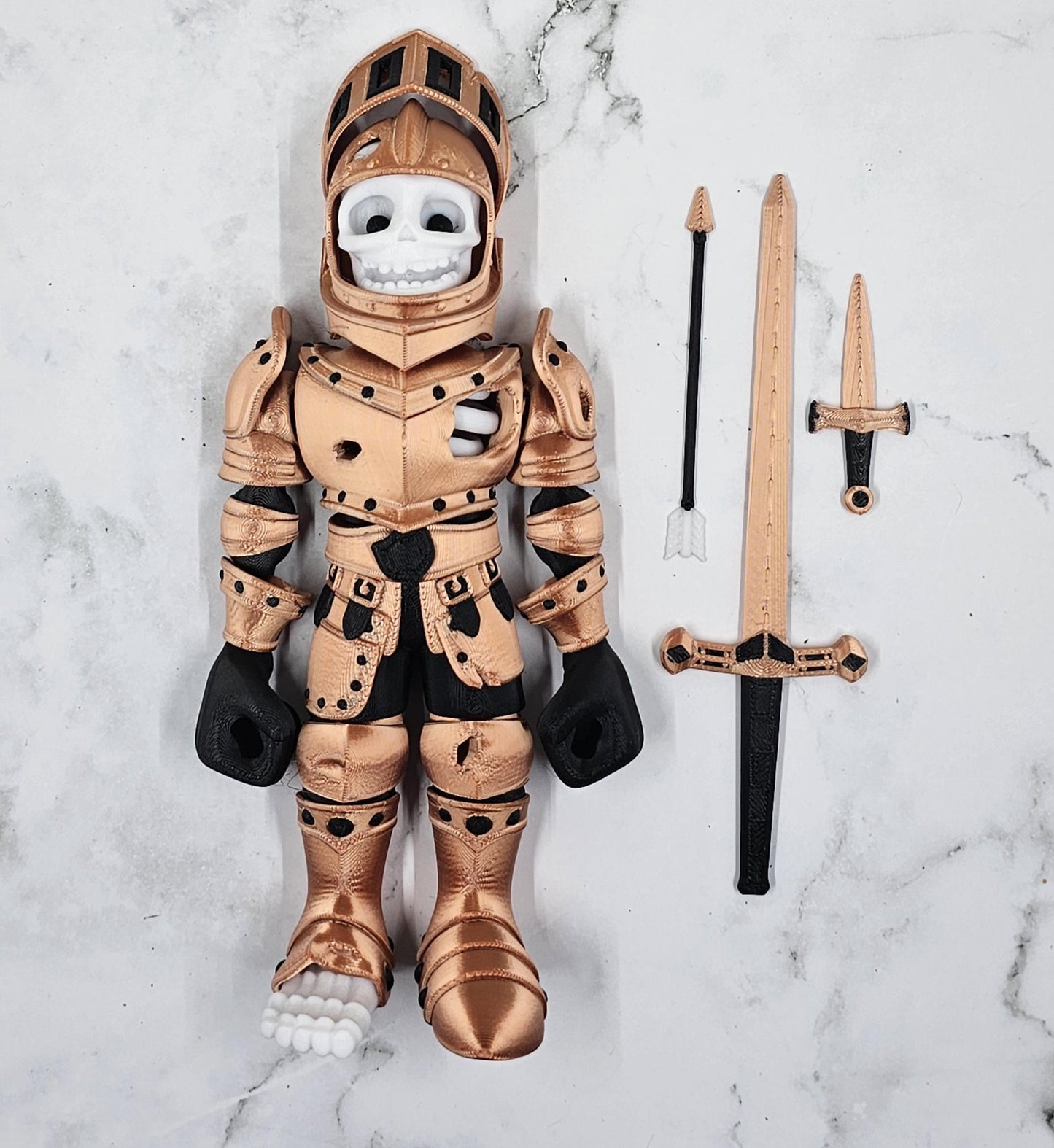 Articulated Skeleton Knight – 3D Printed Flexi Collectible Figure with Sword, Dagger & Arrow | Poseable Figure in Gold, Silver or Bronze