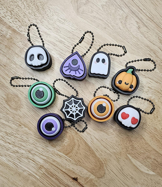 Halloween Fidget Clicker Keychains – Skull, Ghost, Pumpkin, Eyeballs, Spiderweb & Planchette | 3D Printed Sensory Desk Toy