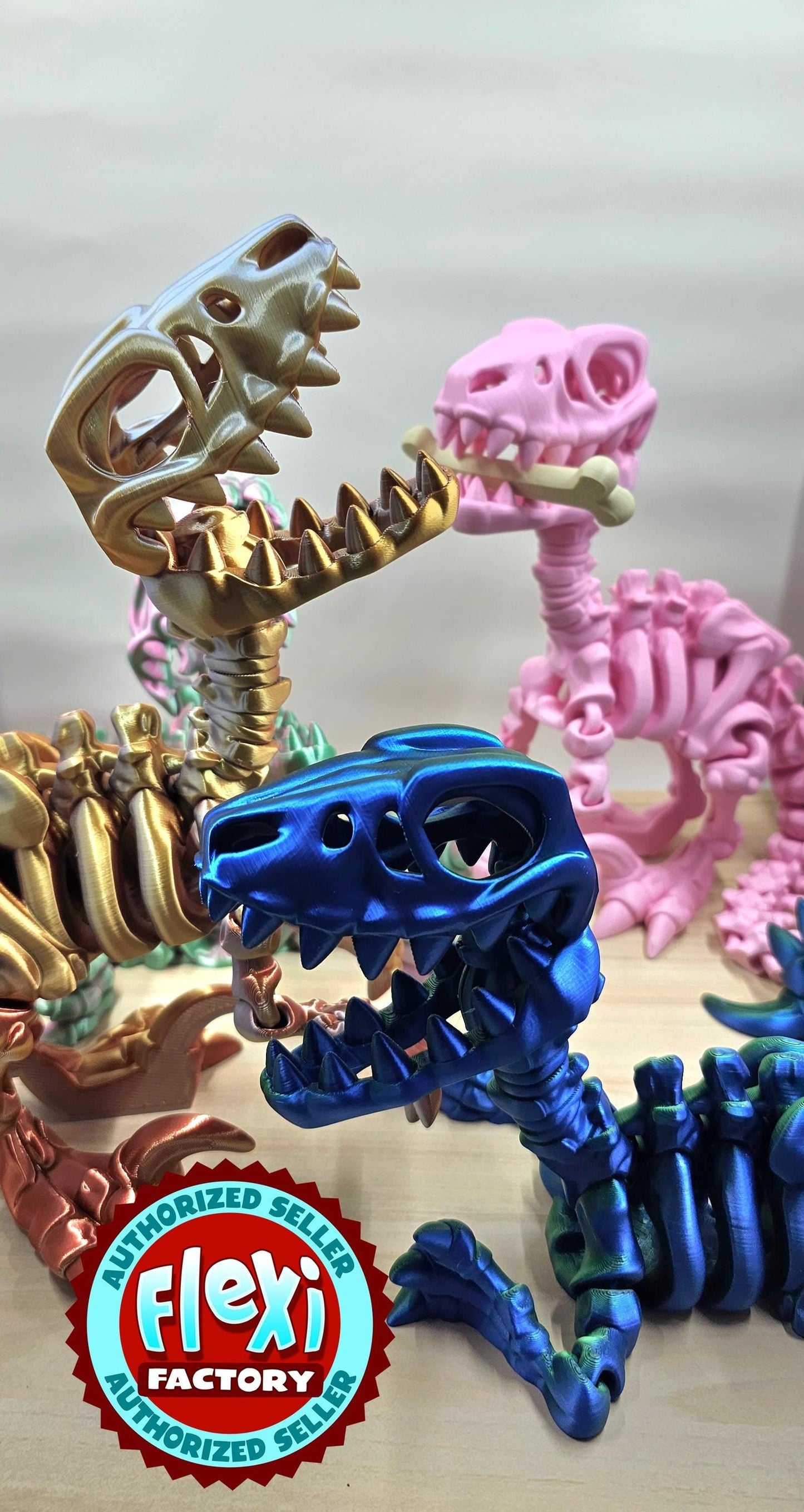 Articulated Flexi Skeleton Raptor 3D printed Flexi Factory Design