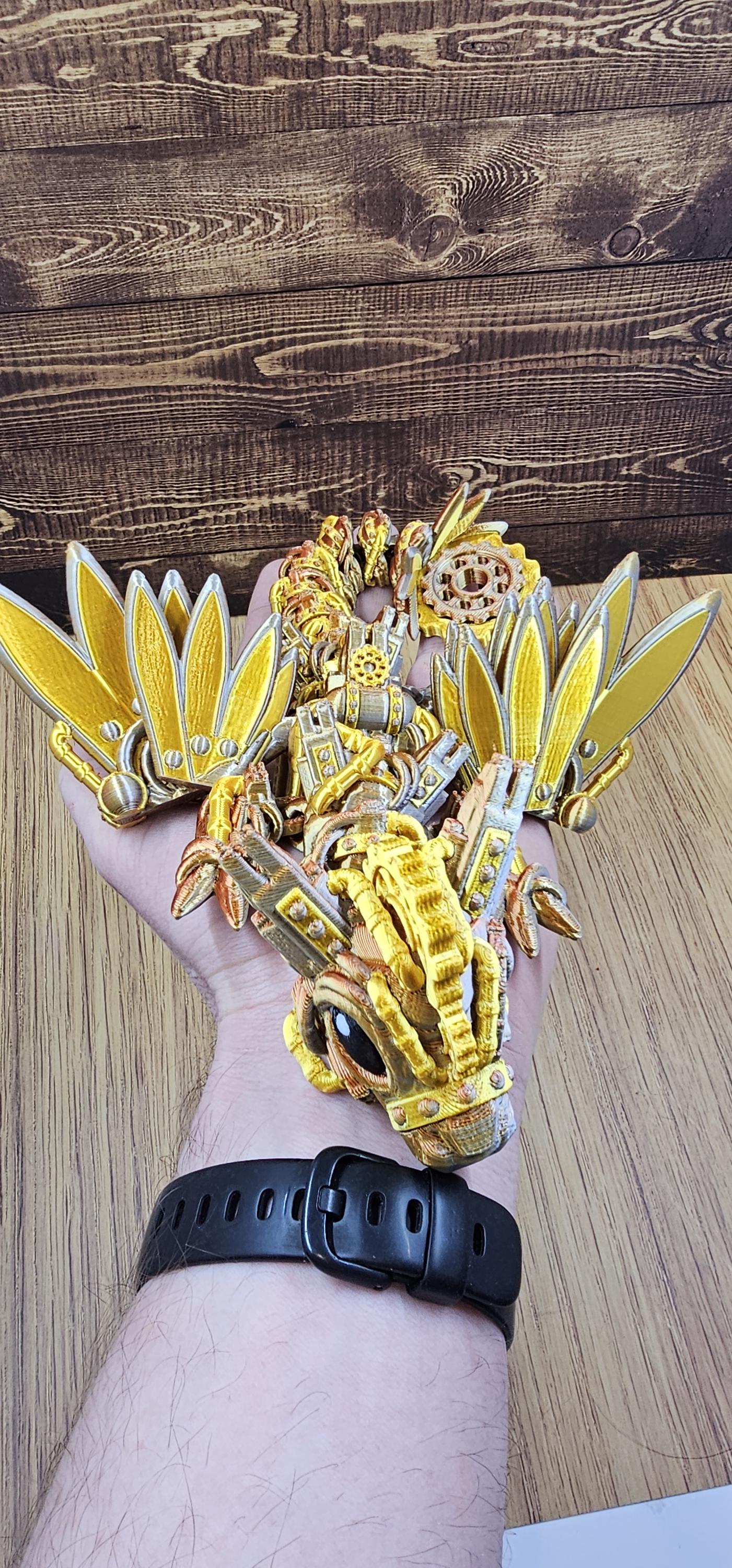 Articulated Steampunk Dragon: Cinderwing3D Tri-Color Filament, Spinning Cog