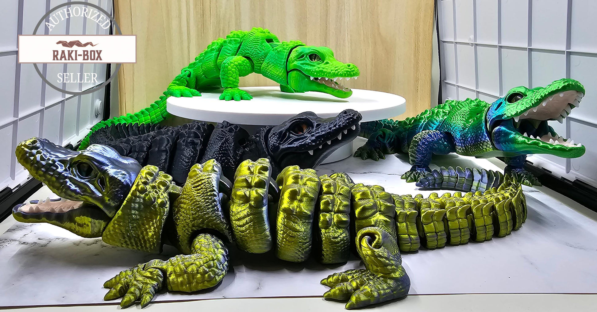 Articulating Alligator 3D printed Model Raki Box design Glass eyes