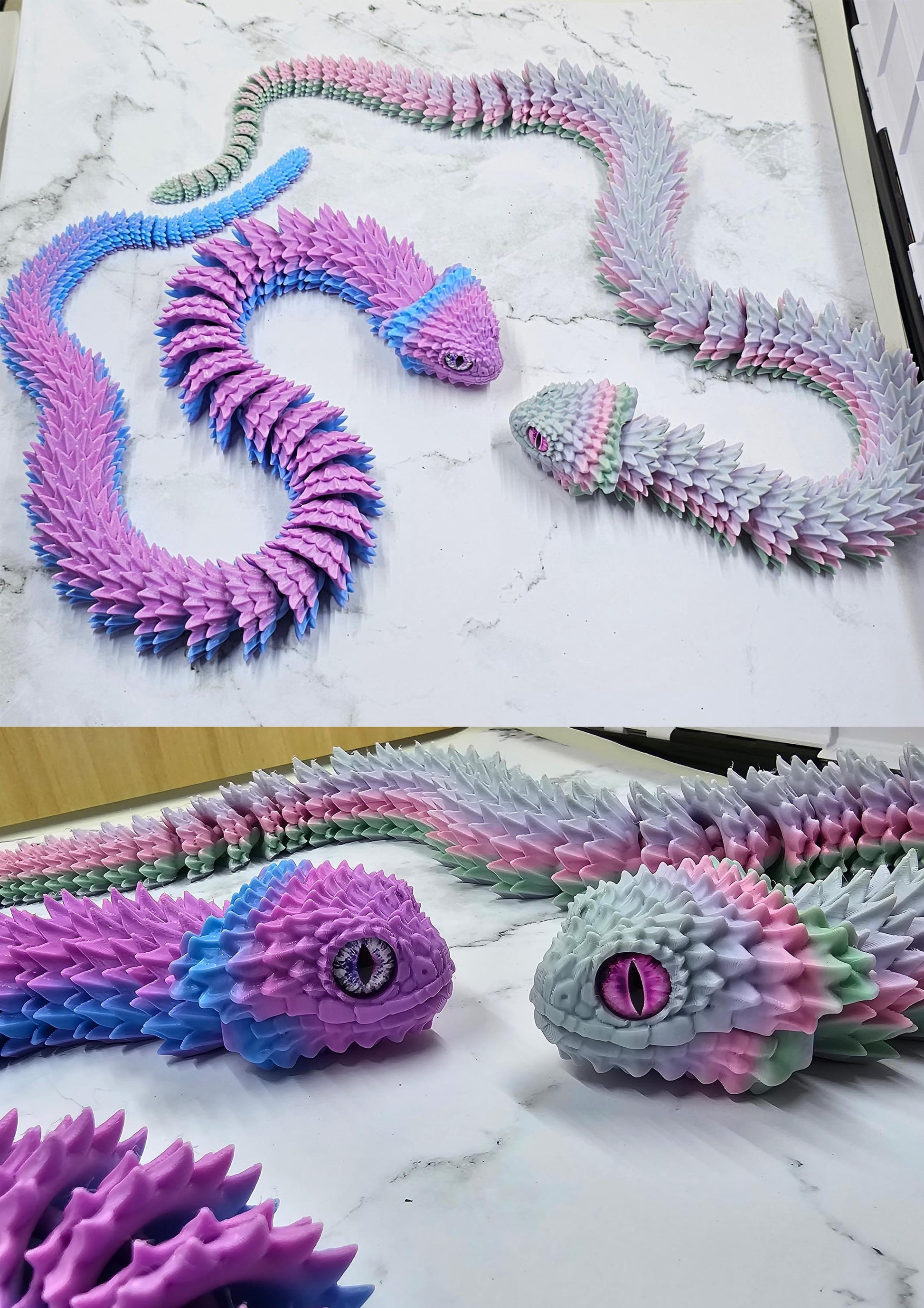 Articulating Bush Viper Snake - 3D Printed with Glass Eyes | Unique Raki-Box Design |