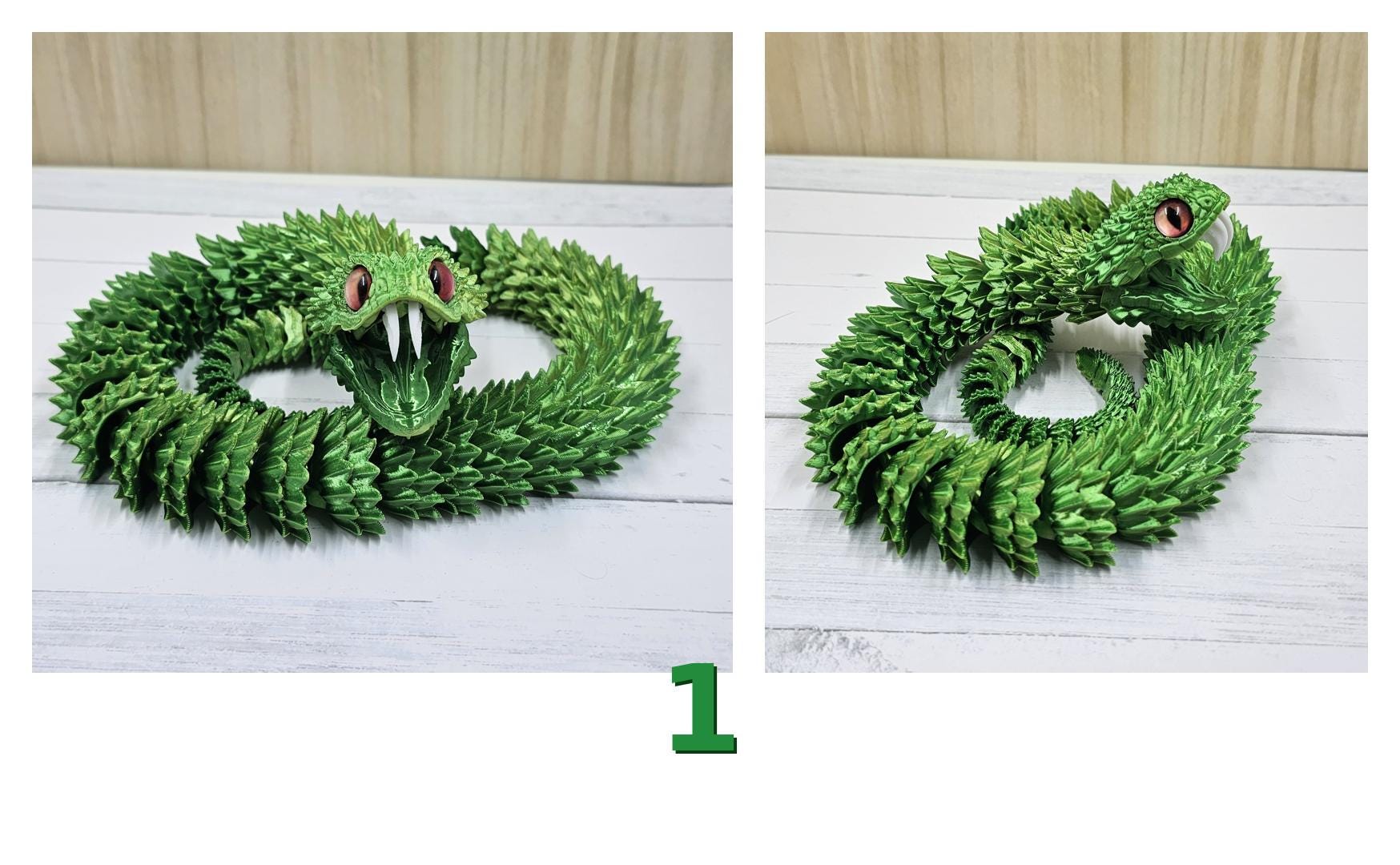 Articulating Bush Viper Snake - 3D Printed with Glass Eyes | Unique Raki-Box Design |