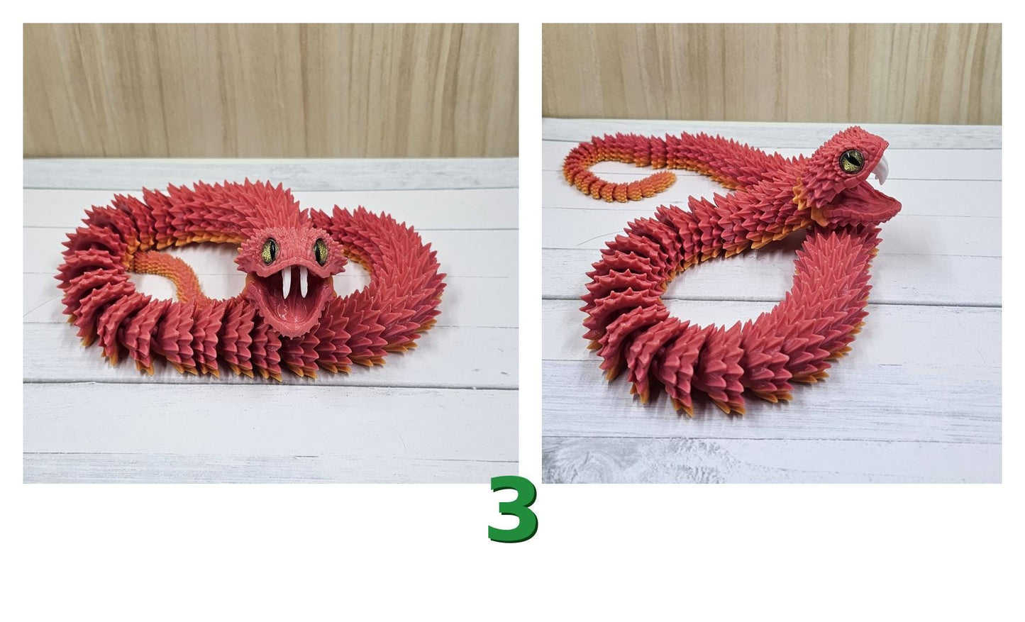 Articulating Bush Viper Snake - 3D Printed with Glass Eyes | Unique Raki-Box Design |