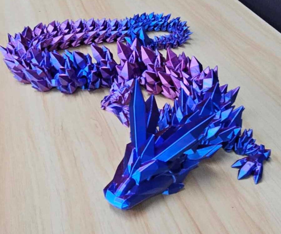 Large 3D Printed Articulated Crystal Dragon – 76cm Fantasy Desk Toy