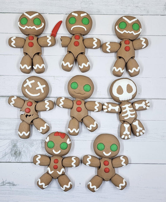 Tiny Gingerbread Pals – Articulated Gingerbread Figures | 3D Printed Christmas Desk Buddy | Holiday Collectible Toy