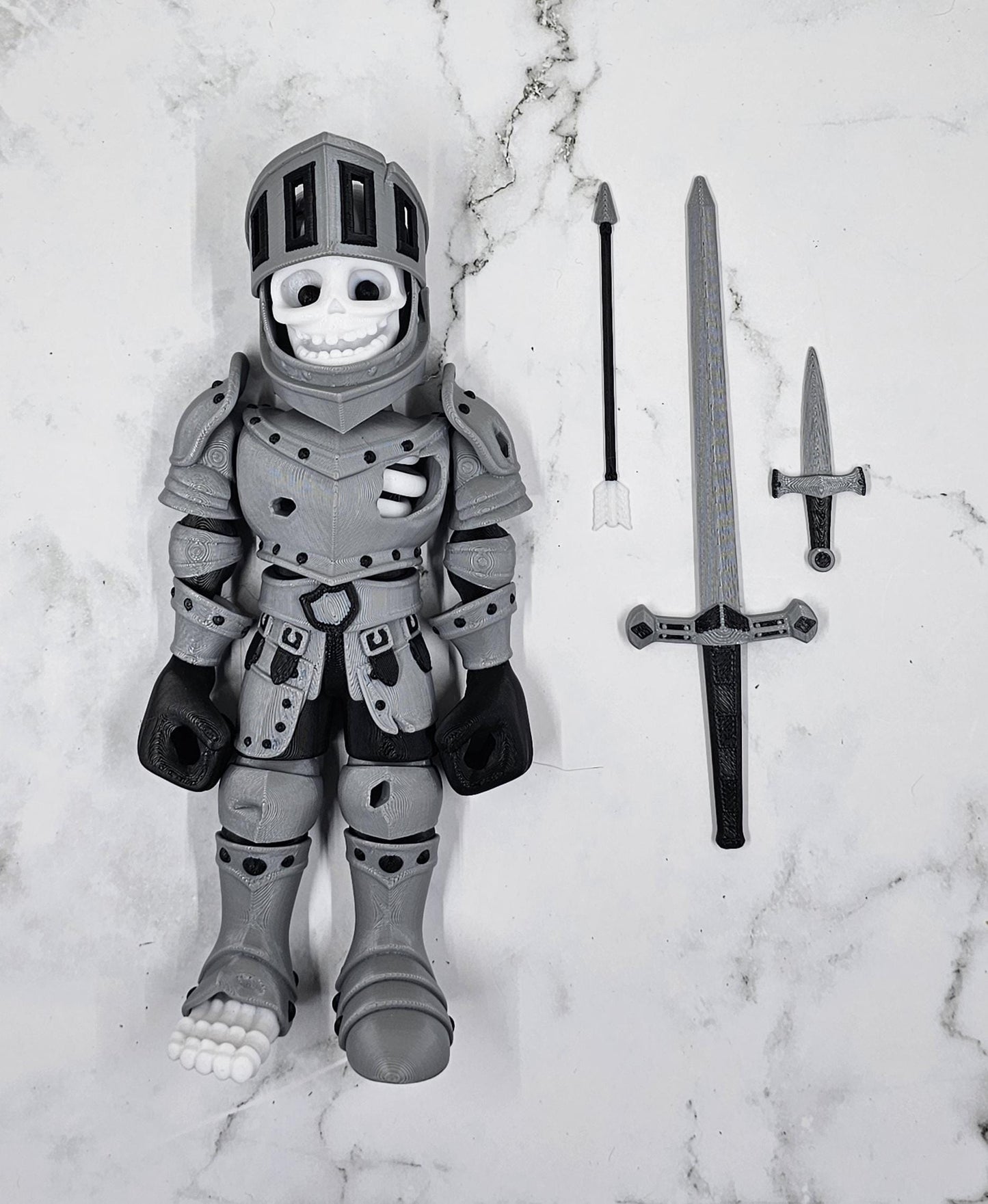 Articulated Skeleton Knight – 3D Printed Flexi Collectible Figure with Sword, Dagger & Arrow | Poseable Figure in Gold, Silver or Bronze