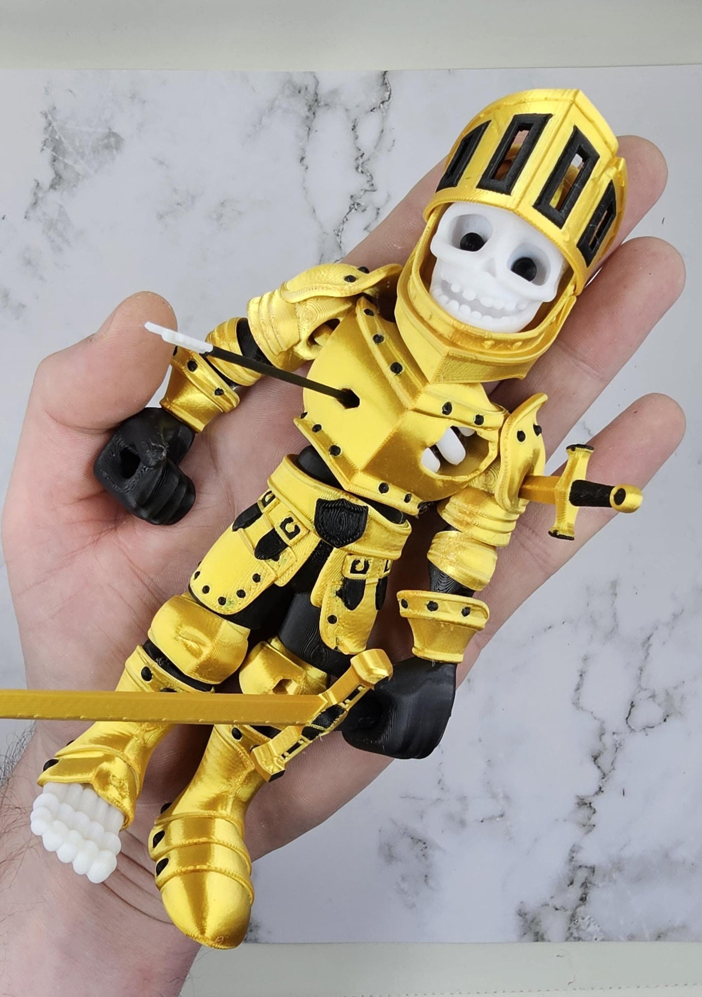 Articulated Skeleton Knight – 3D Printed Flexi Collectible Figure with Sword, Dagger & Arrow | Poseable Figure in Gold, Silver or Bronze