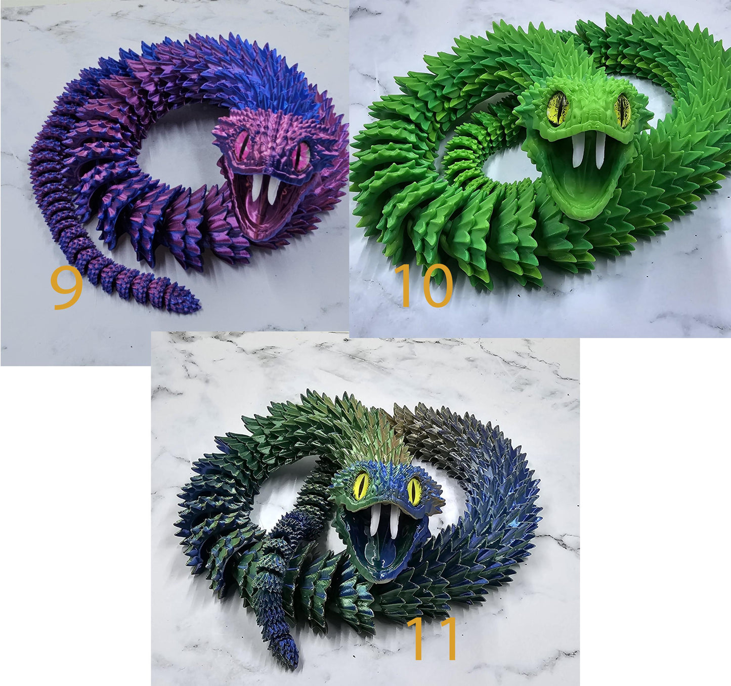 Articulating Bush Viper Snake - 3D Printed with Glass Eyes | Unique Raki-Box Design |