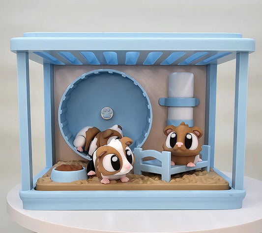 Mini Guinea Pig Tank Playset | Toy Pet Habitat with 3 Guinea Pigs & Accessories | Cute Animal Desk Display,
